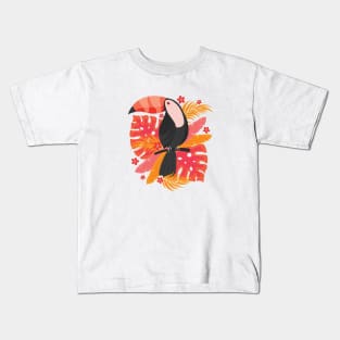 Toucan with Tropical Leaves and Flowers Kids T-Shirt